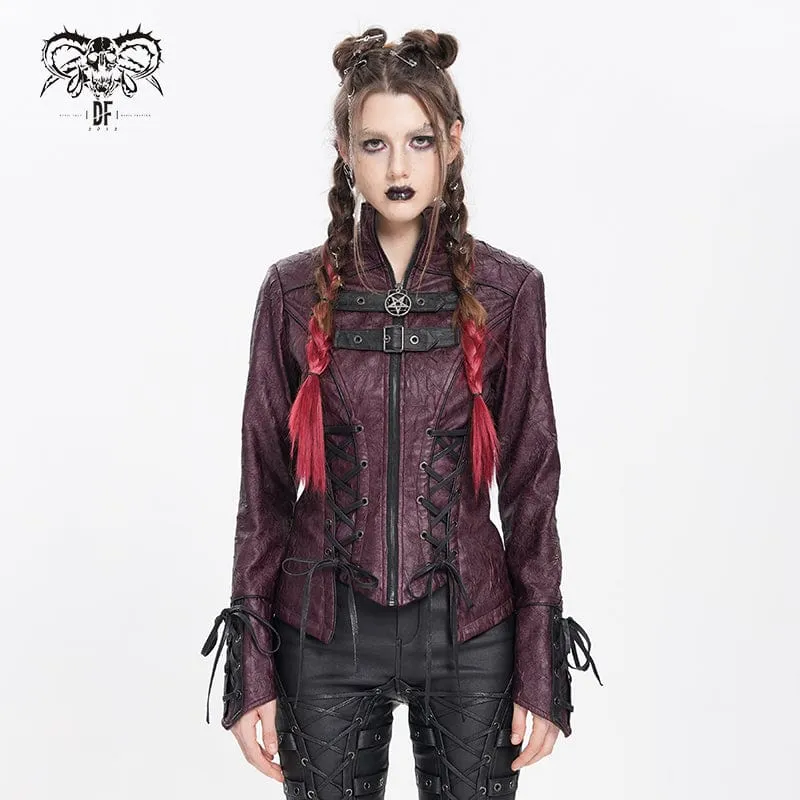 Dam Punk Pentacle Buckle Strap Snörjacka Röd