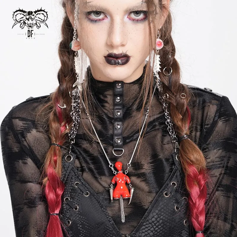 Dam Punkkedja Konstigt Sci-fi Alien Halsband Rött