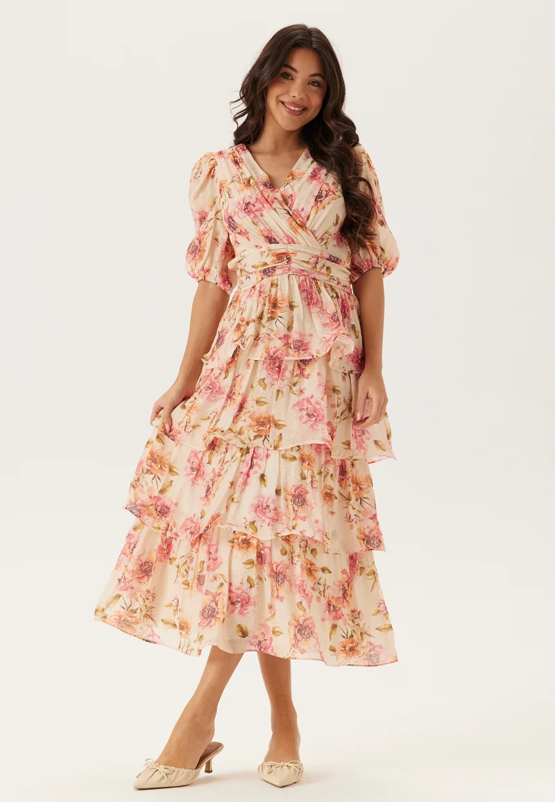Balloon Sleeve Flounce Ankle Dress