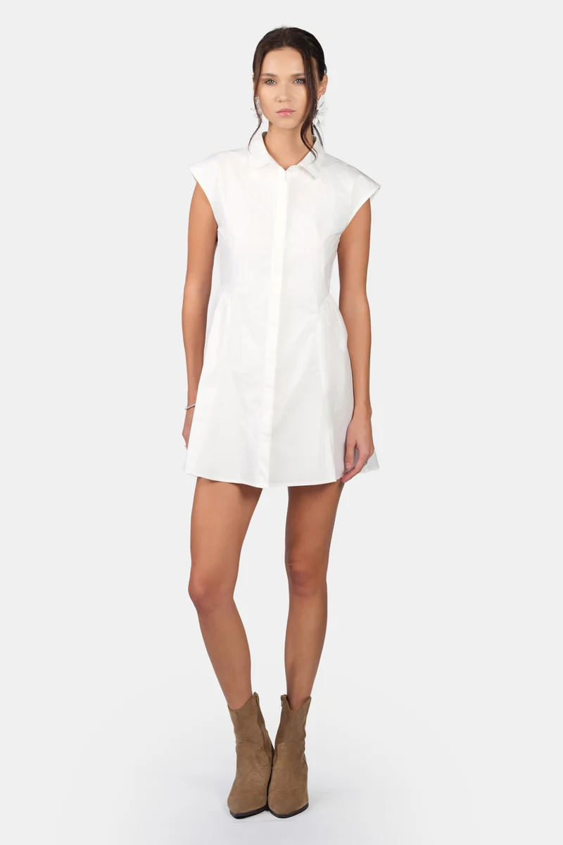 Mara|100% Cotton Gathered Shirt Mini Dress