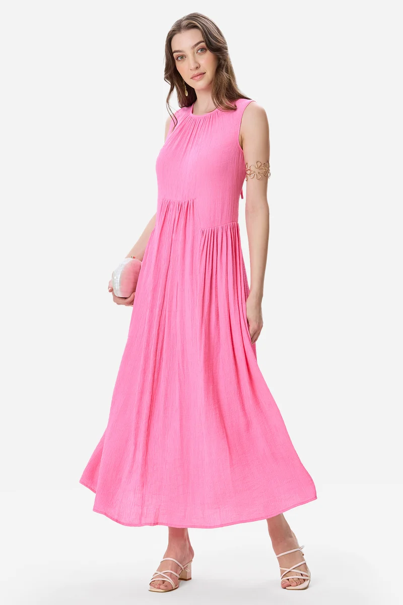 Runo|Viscose Gathered Sleeveless Maxi Dress