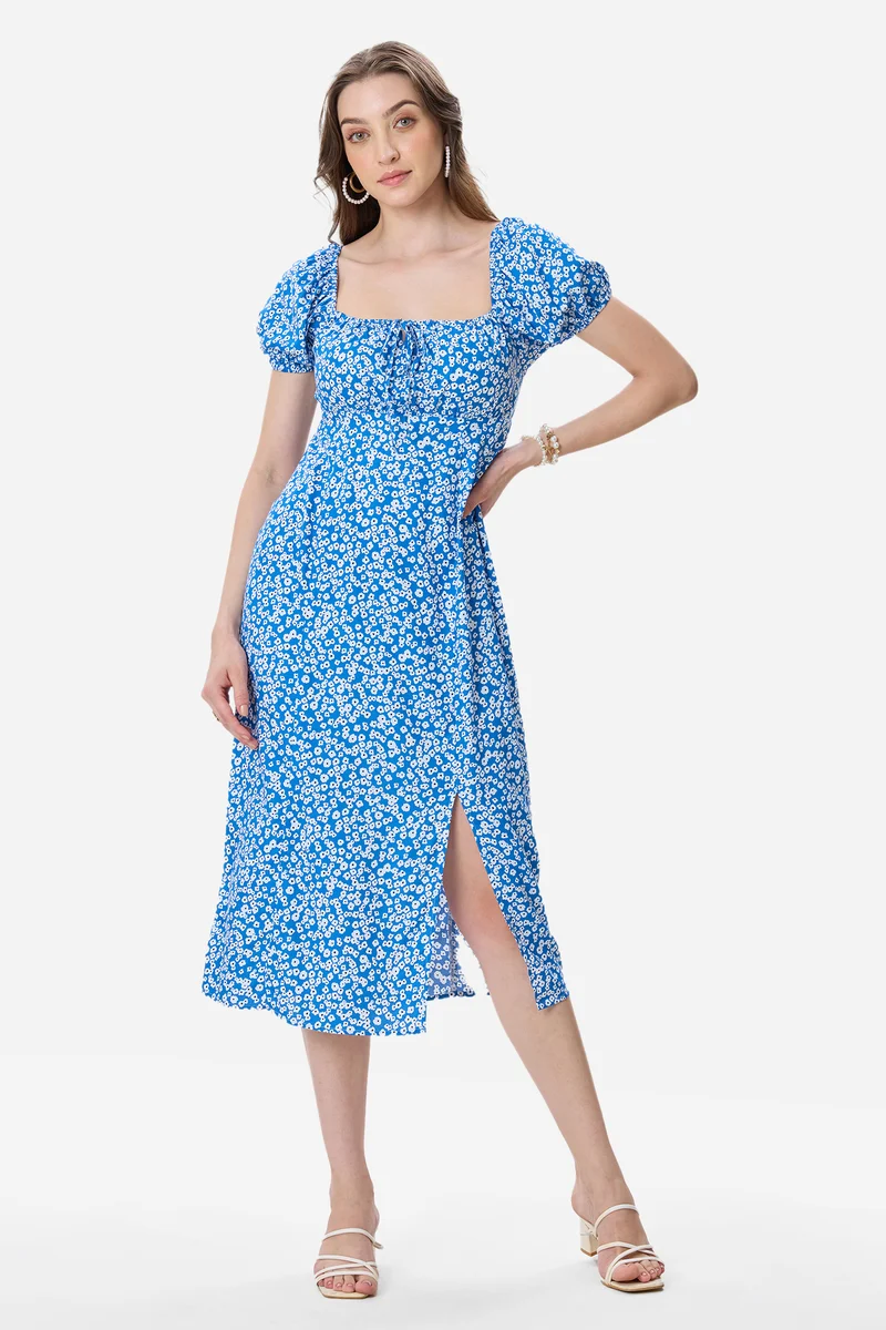 Keira|100% Viscose Puff Sleeve Dress