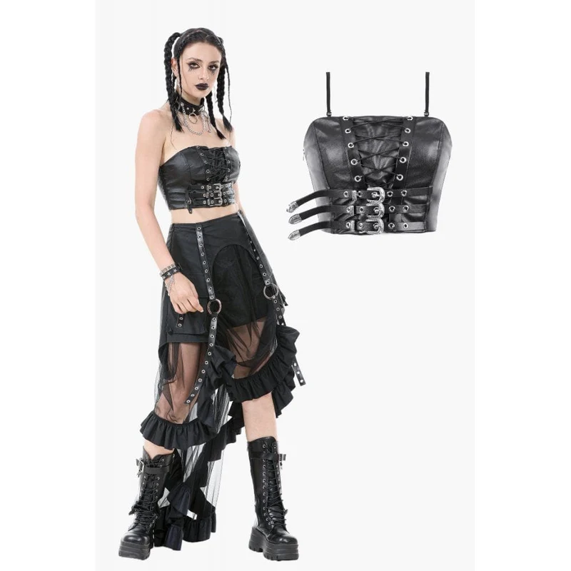 Dampunk-bustier med snörning och konstläder
