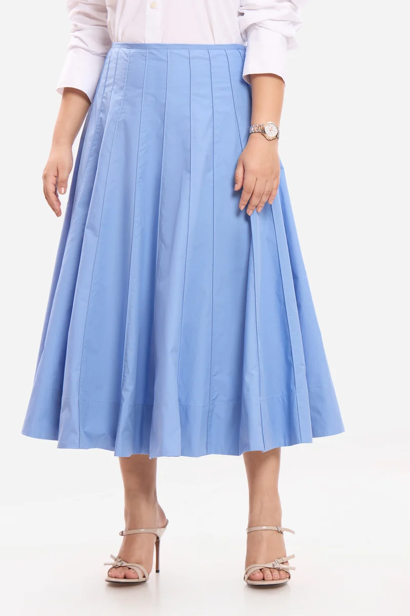 Martyna|100% Cotton Panelled Flared Skirt