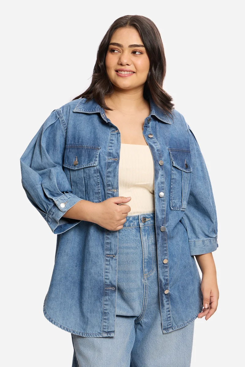 Wiktoria|100% Cotton Utility Denim Shirt