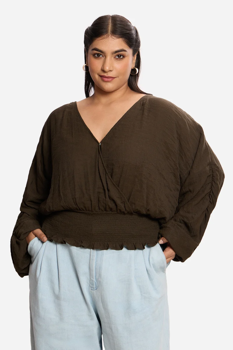 Lunara|Viscose Cropped Top With Extended Sleeves