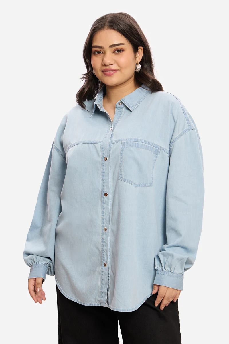 Ameesha|100% Cotton Relaxed Denim Shirt