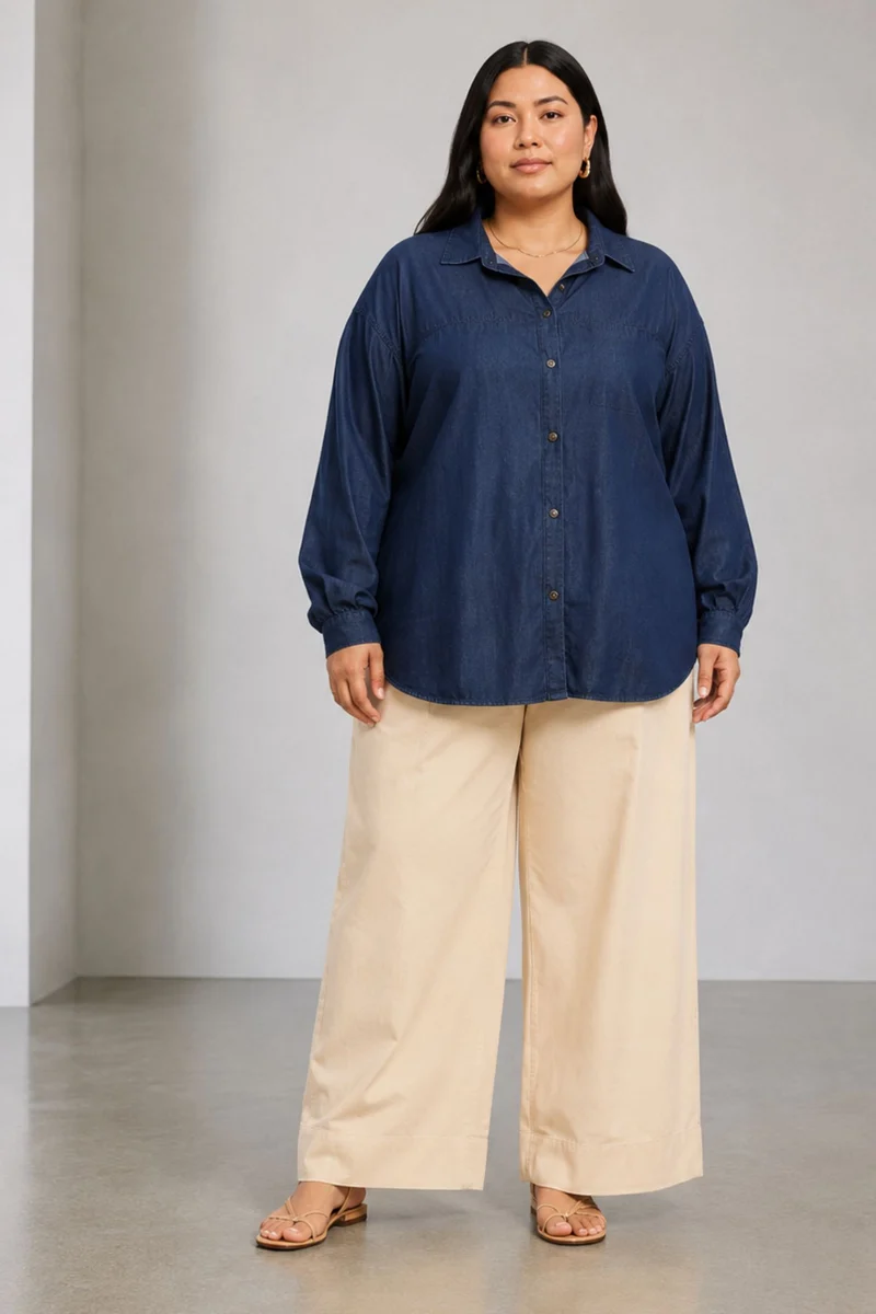 Rumeesha|100% Cotton Relaxed Denim Shirt