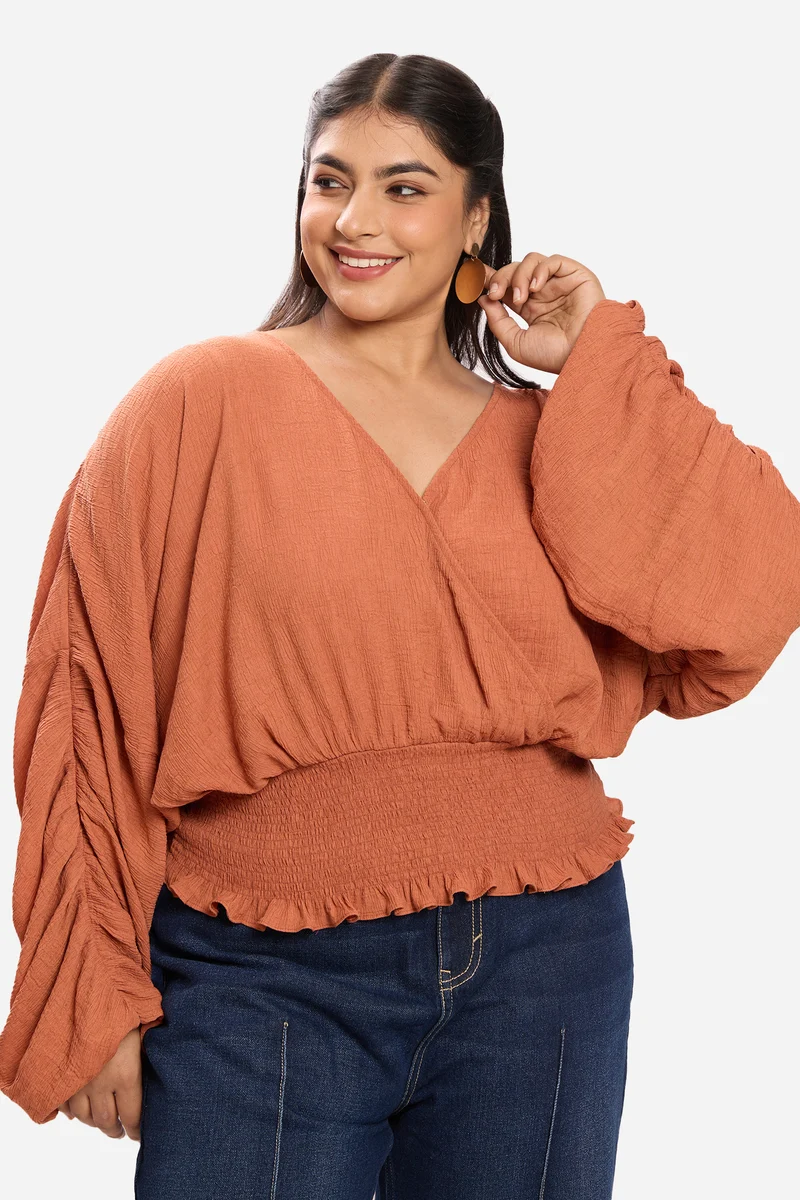Senaya|Viscose Cropped Top With Extended Sleeves