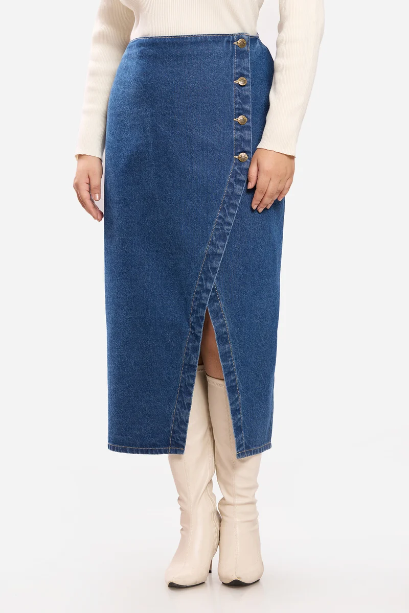 Jigma|100% Cotton Wrap Midi Skirt