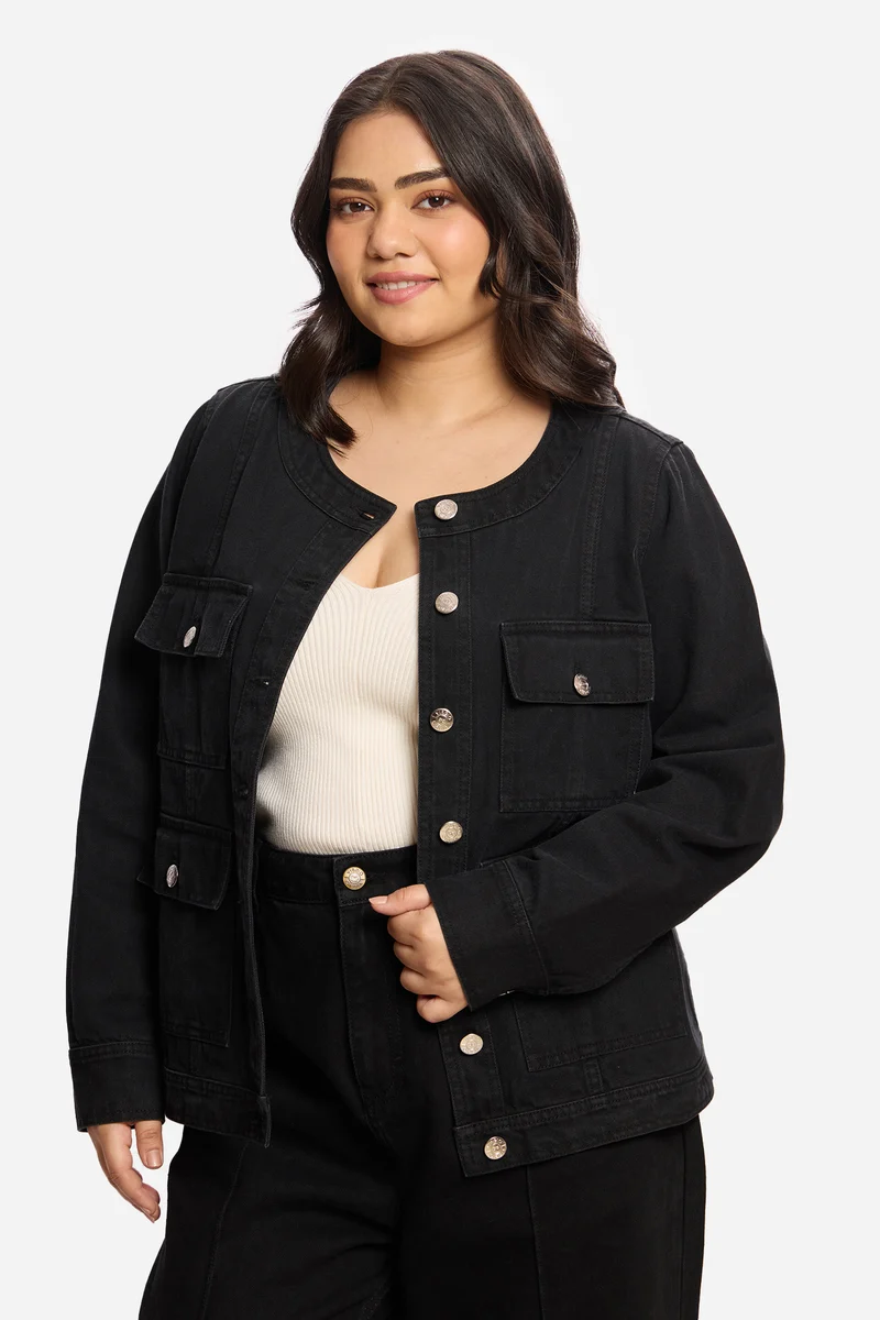 Justyna|100% Cotton Denim Jacket With Pockets