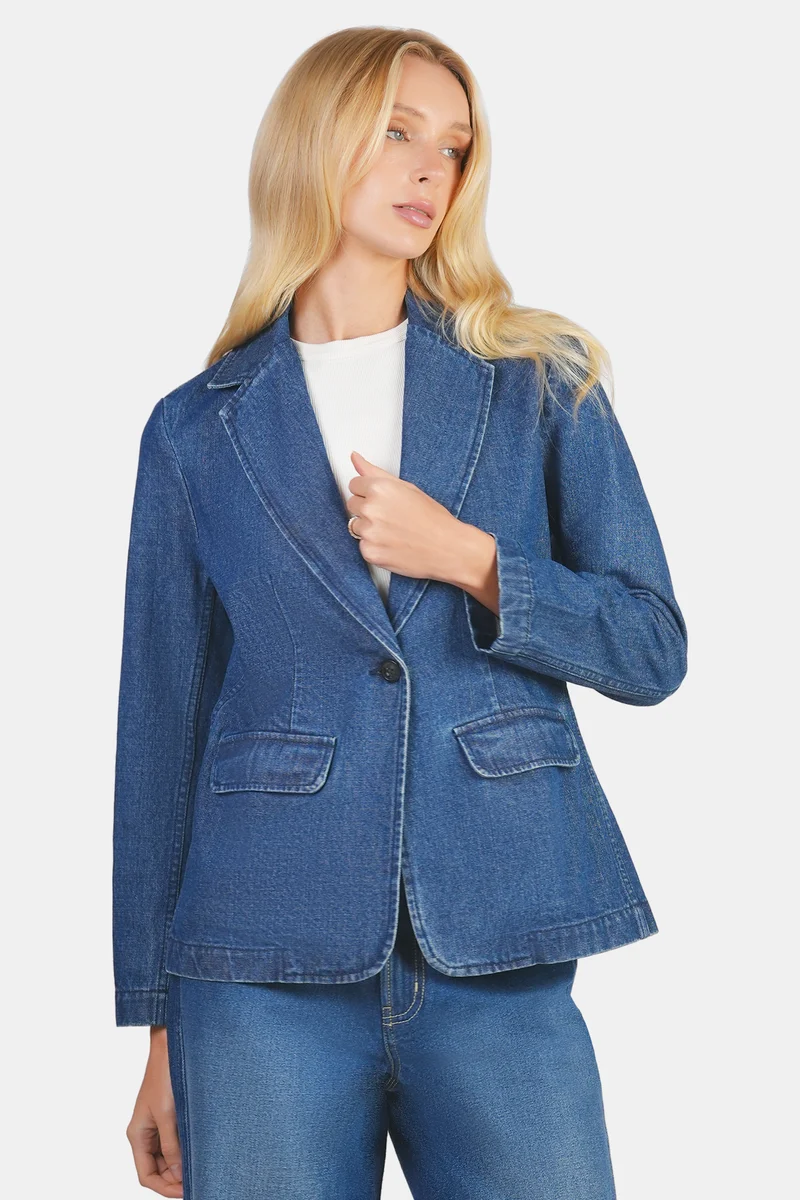 Shony|100% Cotton Single Breasted Denim Blazer