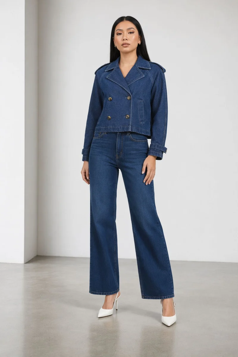 Rhona|100% Cotton Double Breasted Denim Blazer