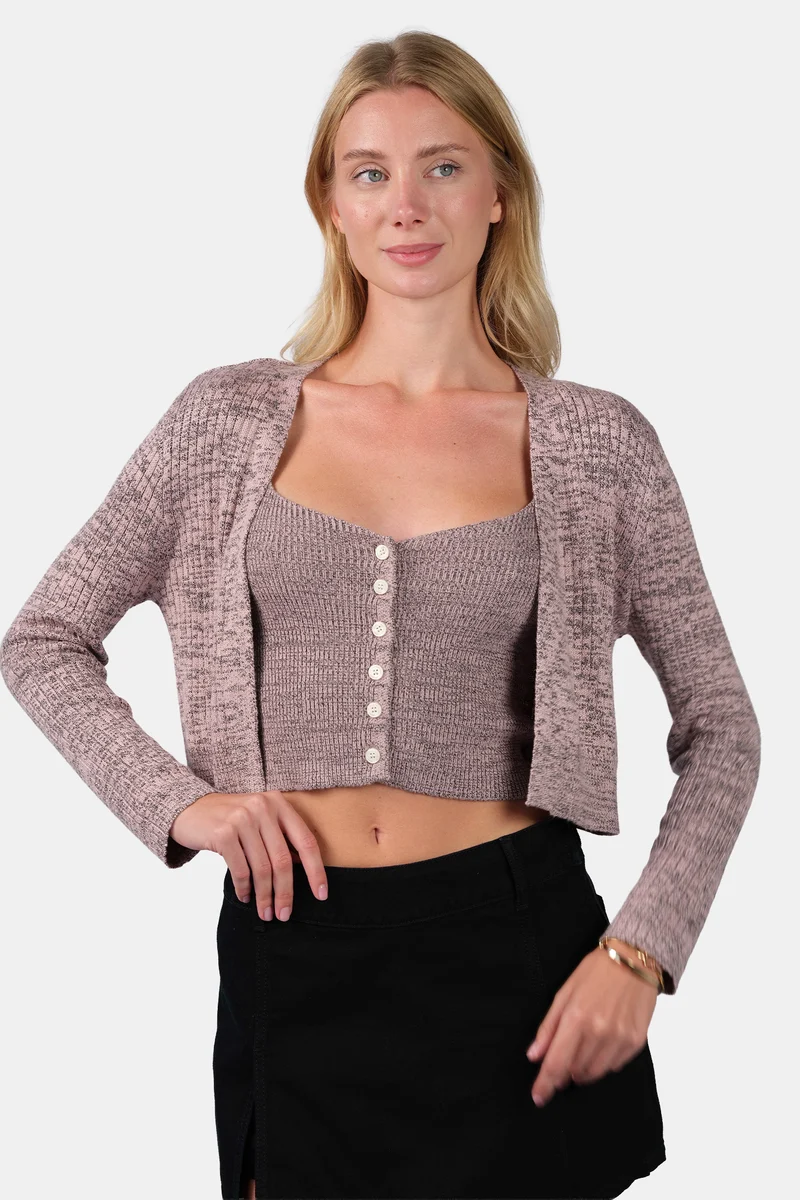 Vina|Viscose Melange Crop Length Knit Cardigan