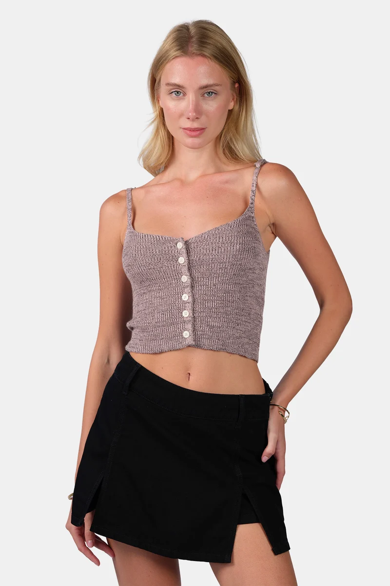 Lari|Viscose Melange Strappy Crop Knit Cami