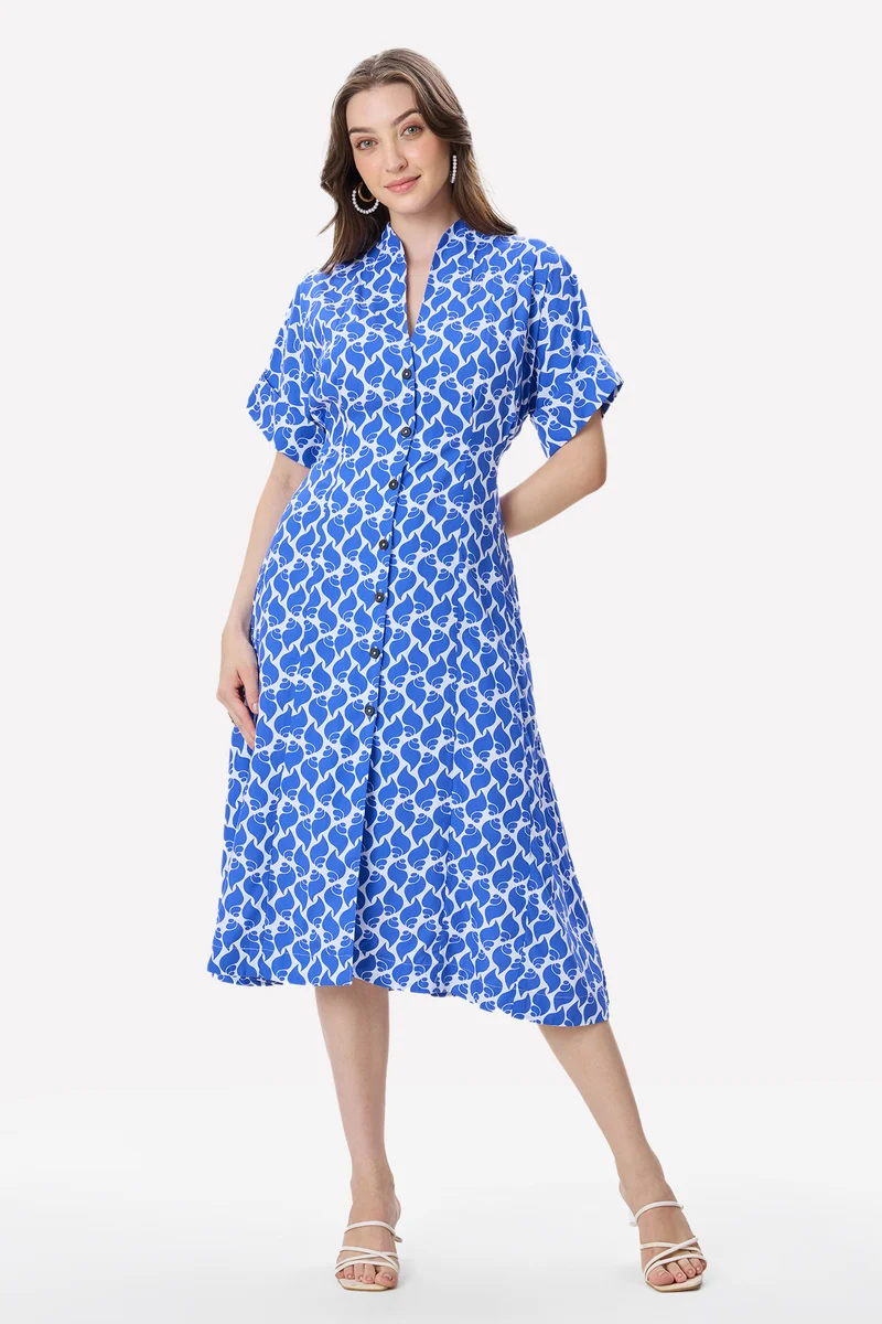 Morar|100% Cotton Pleat Detail Midi Dress