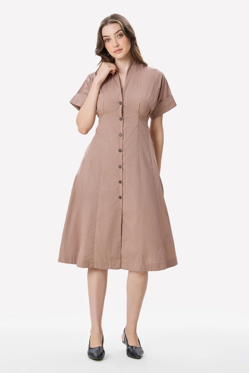 Maree|100% Cotton Pleat Detail Midi Dress