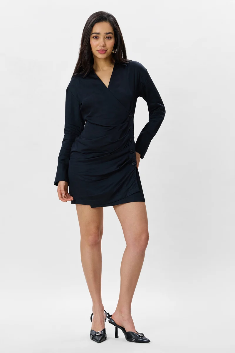 Shuna|100% Cotton Asymmetrical Shirt Dress