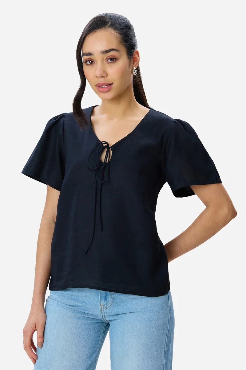 Maili|100% Cotton Puff Sleeve Top