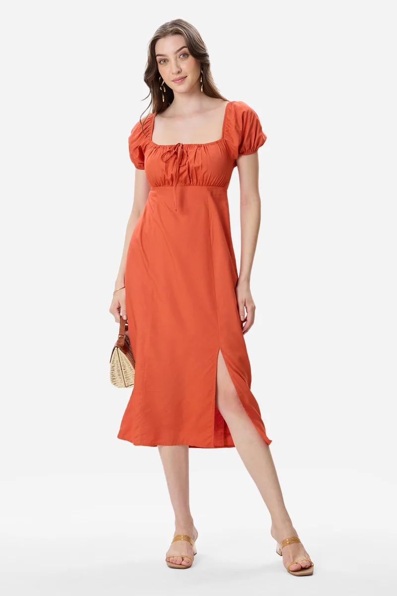 Kei|100% Viscose Puff Sleeve Dress