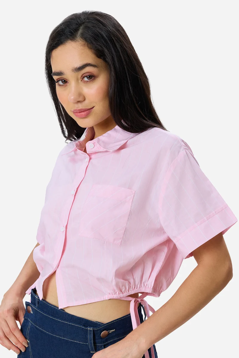 Kyla|Cotton Crop Drawcord Shirt