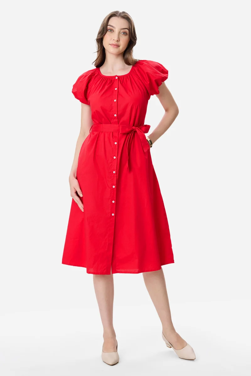 Seona|100% Cotton Bubble Sleeve Dress