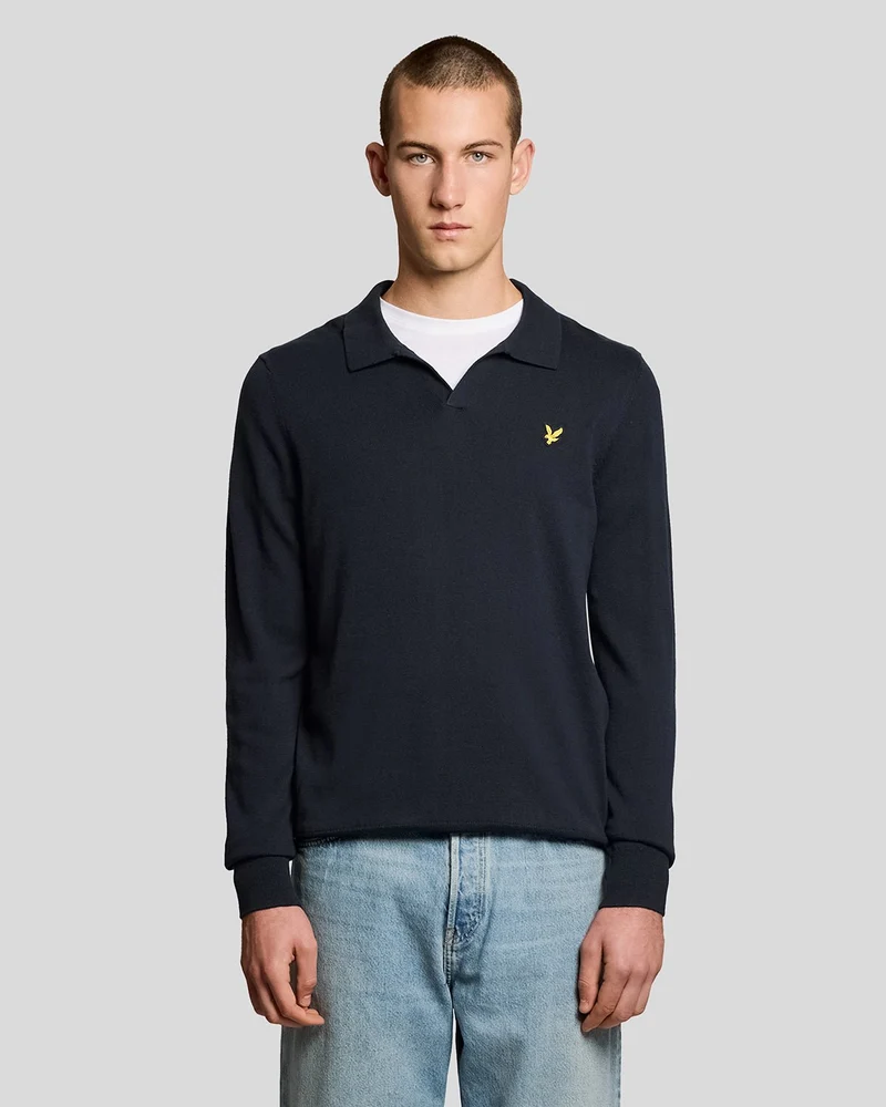 Lyle & Scott Herr Bomullspolotröja med Krage | Mörk Marinblå
