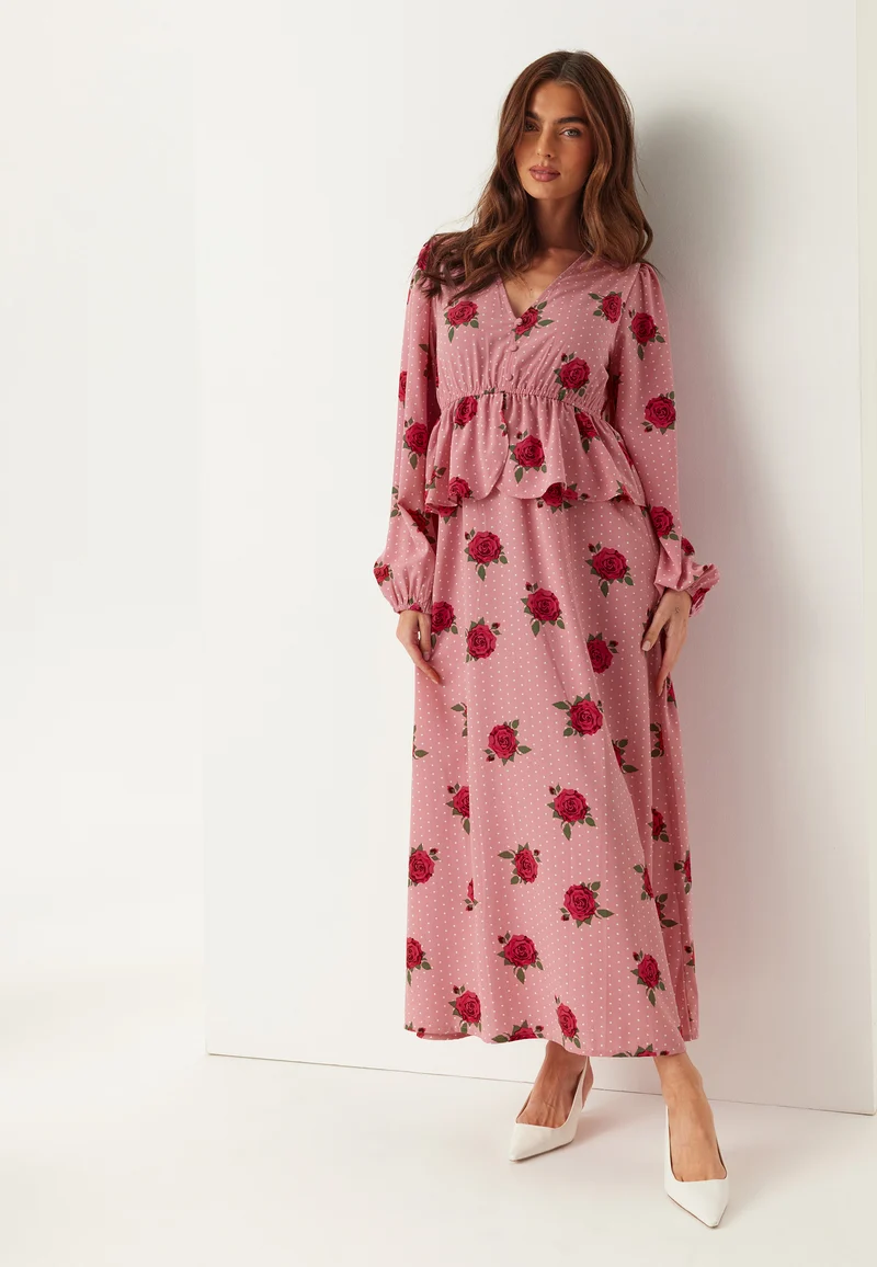 V-neck Flounce Maxi Dress