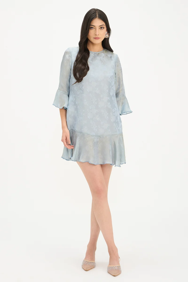 Shreeja|100% Viscose Flounce Sleeve Mini Dress