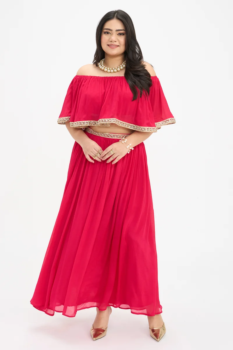 Veena Co-Ord|100% Viscose Crop Top And Skirt Set