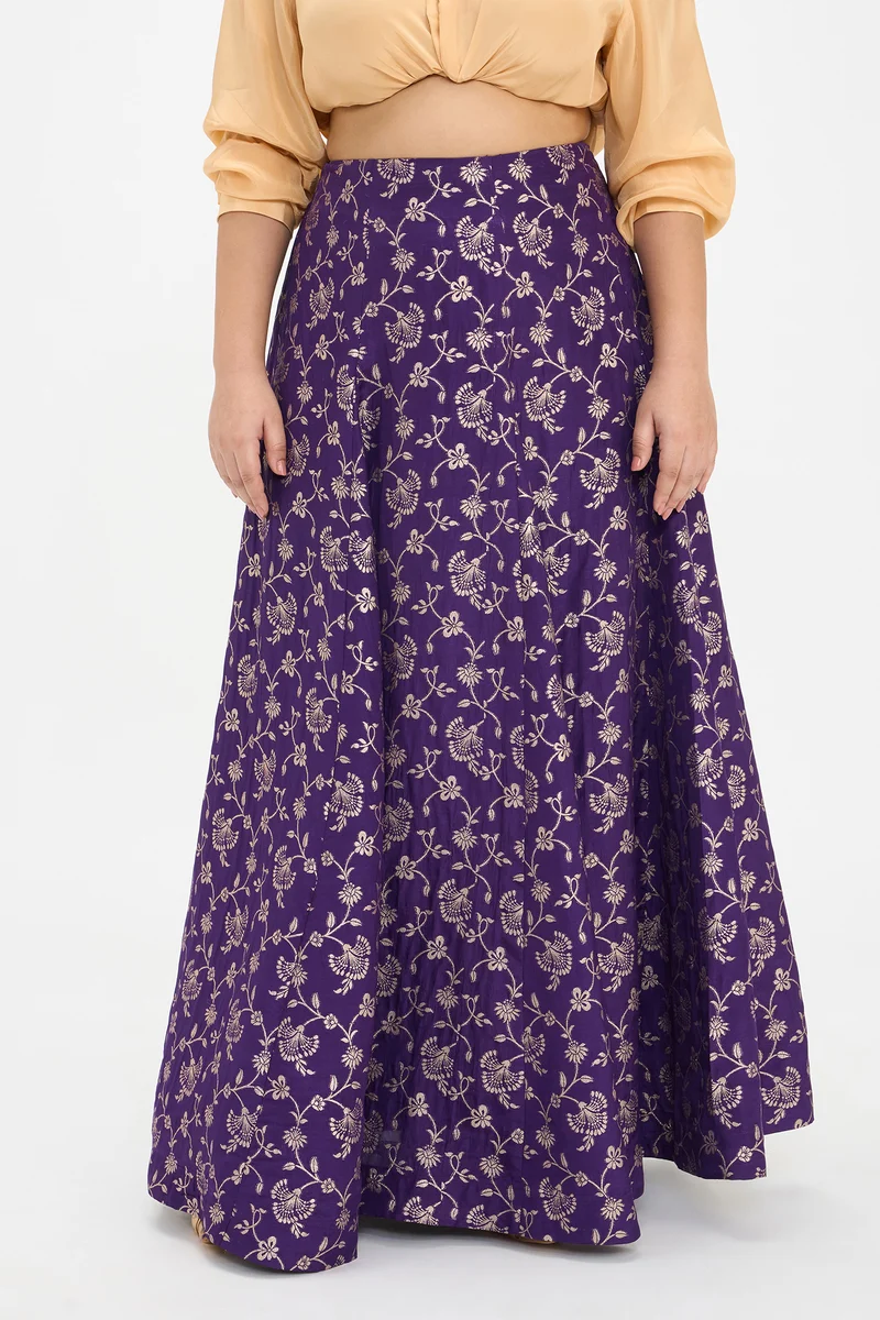 Yami|Viscose Brocade Flared Skirt With Godets