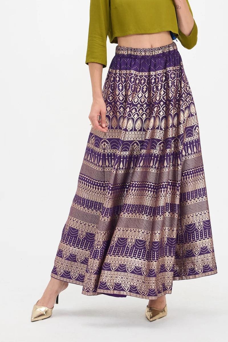 Lipi|100% Viscose Panelled Maxi Skirt