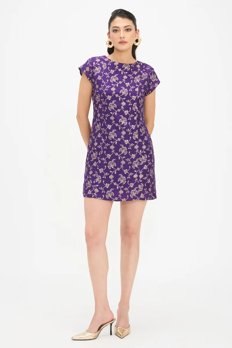 Lasyi|100% Viscose Cap Sleeve Mini Dress