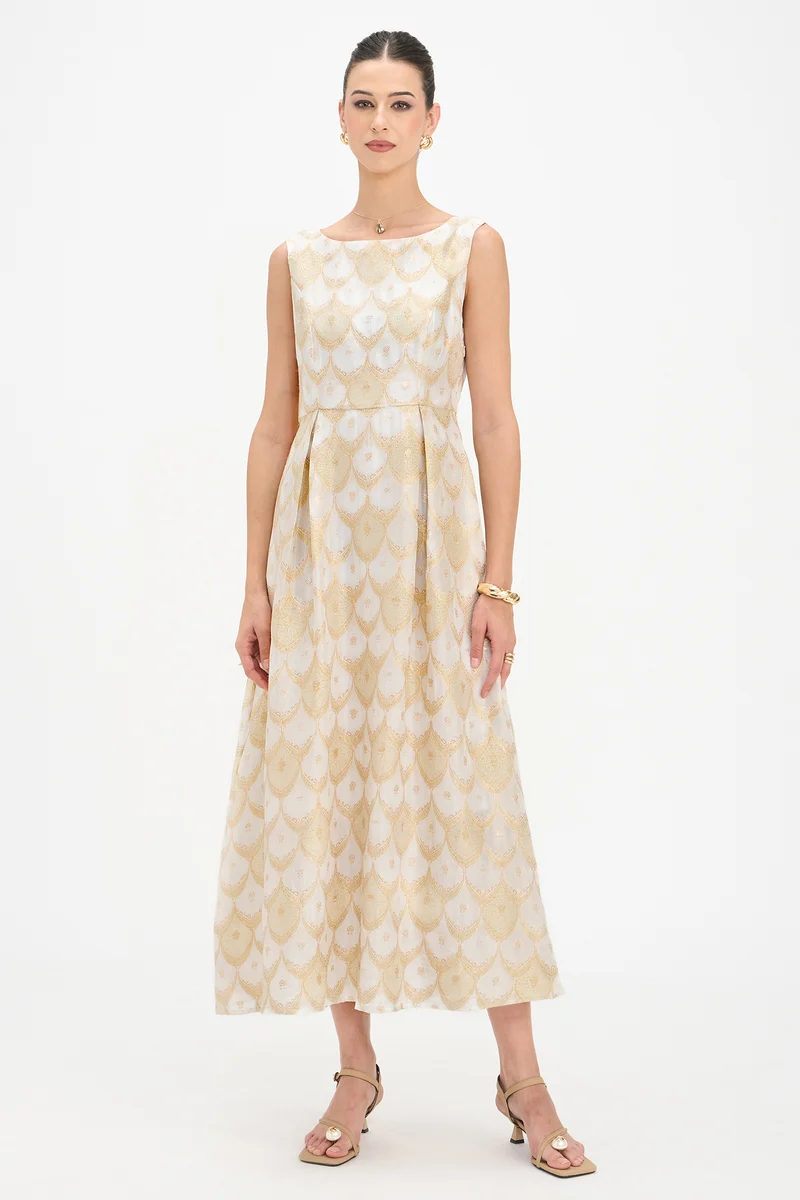 Mysuri|100% Viscose Boat Neck Maxi Dress