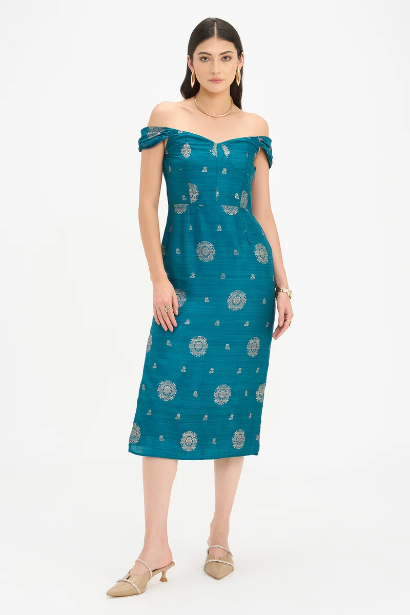 Hamsini|100% Viscose Off Shoulder Bodycon Dress