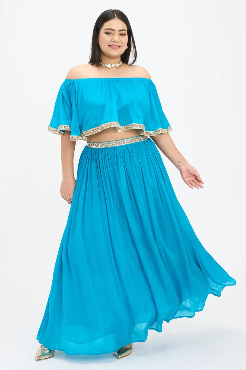 Arni Co-Ord|100% Viscose Crop Top And Skirt Set