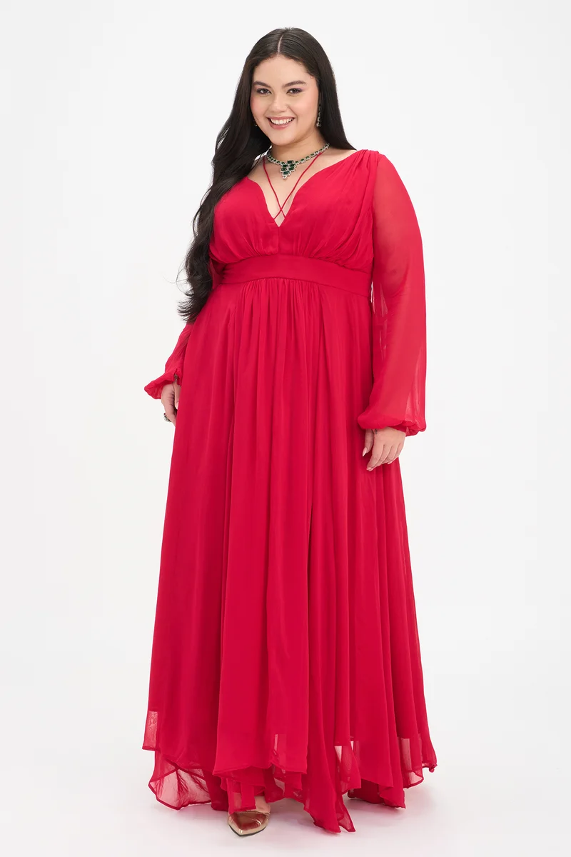 Alak|100% Viscose Fit And Flare Maxi Dress