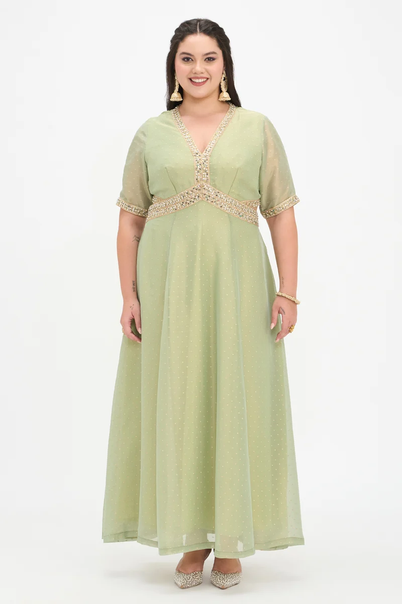 Jaya|Viscose Butta Jacquard Maxi Dress With Lace