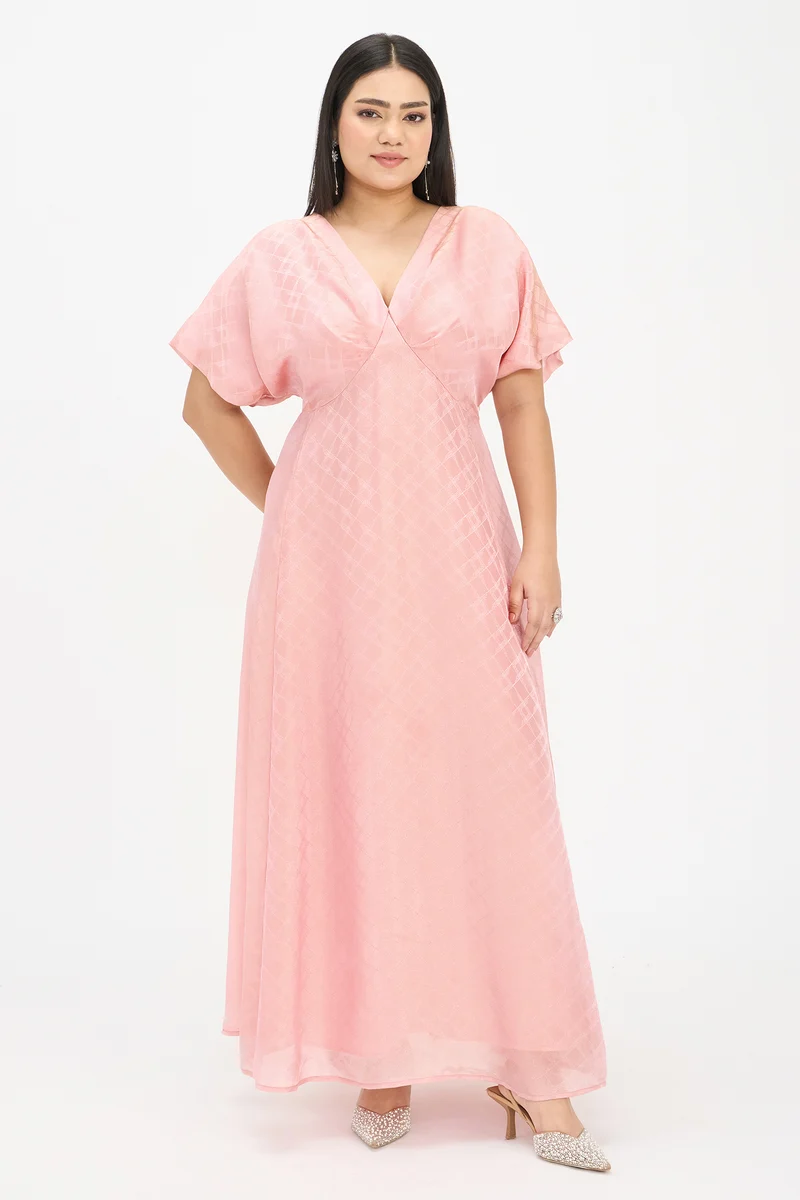 Rupal|Viscose Jacquard Fit And Flare Maxi Dress