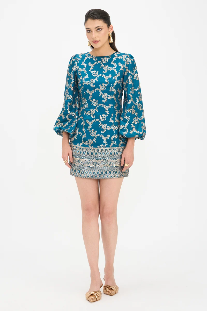 Ritu|100% Viscose Baloon Sleeve Mini Dress
