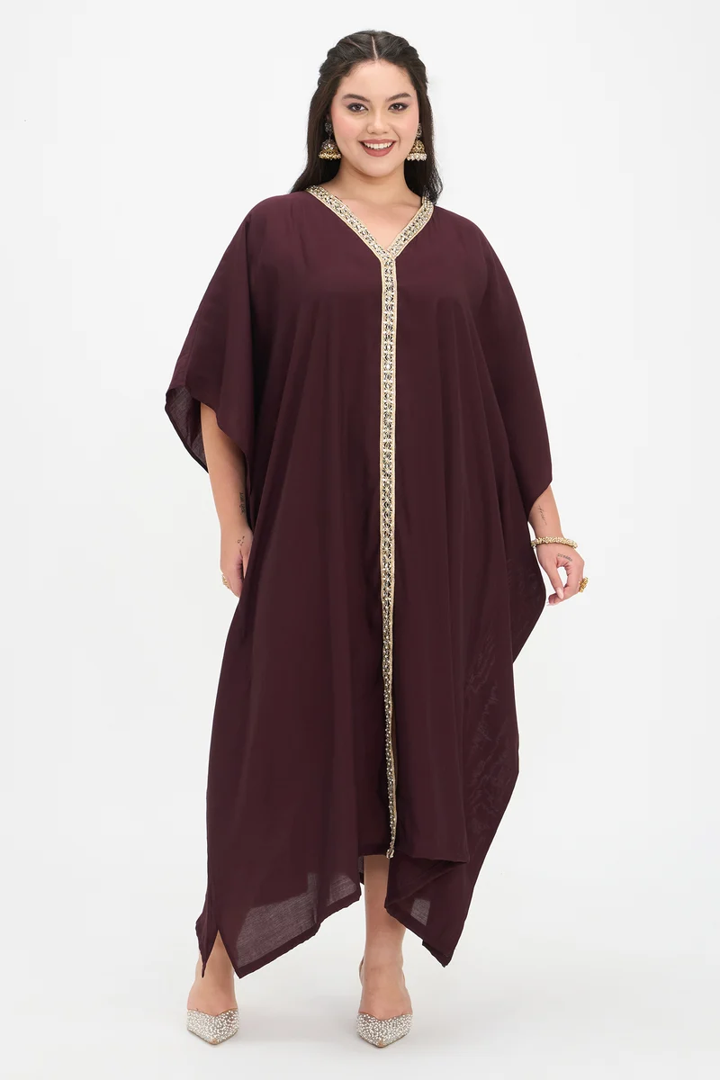 Vilasini|Viscose Kaftan Maxi Dress With Lace