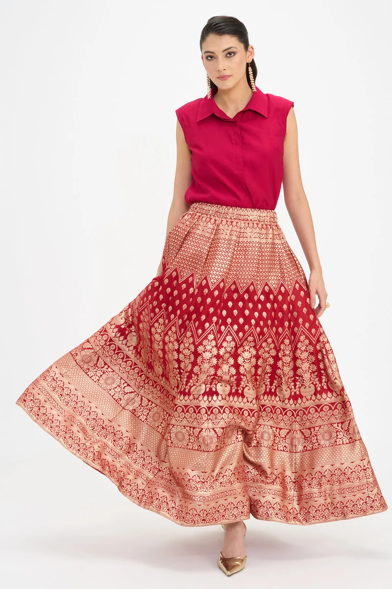 Guni|100% Viscose Gathered Maxi Skirt