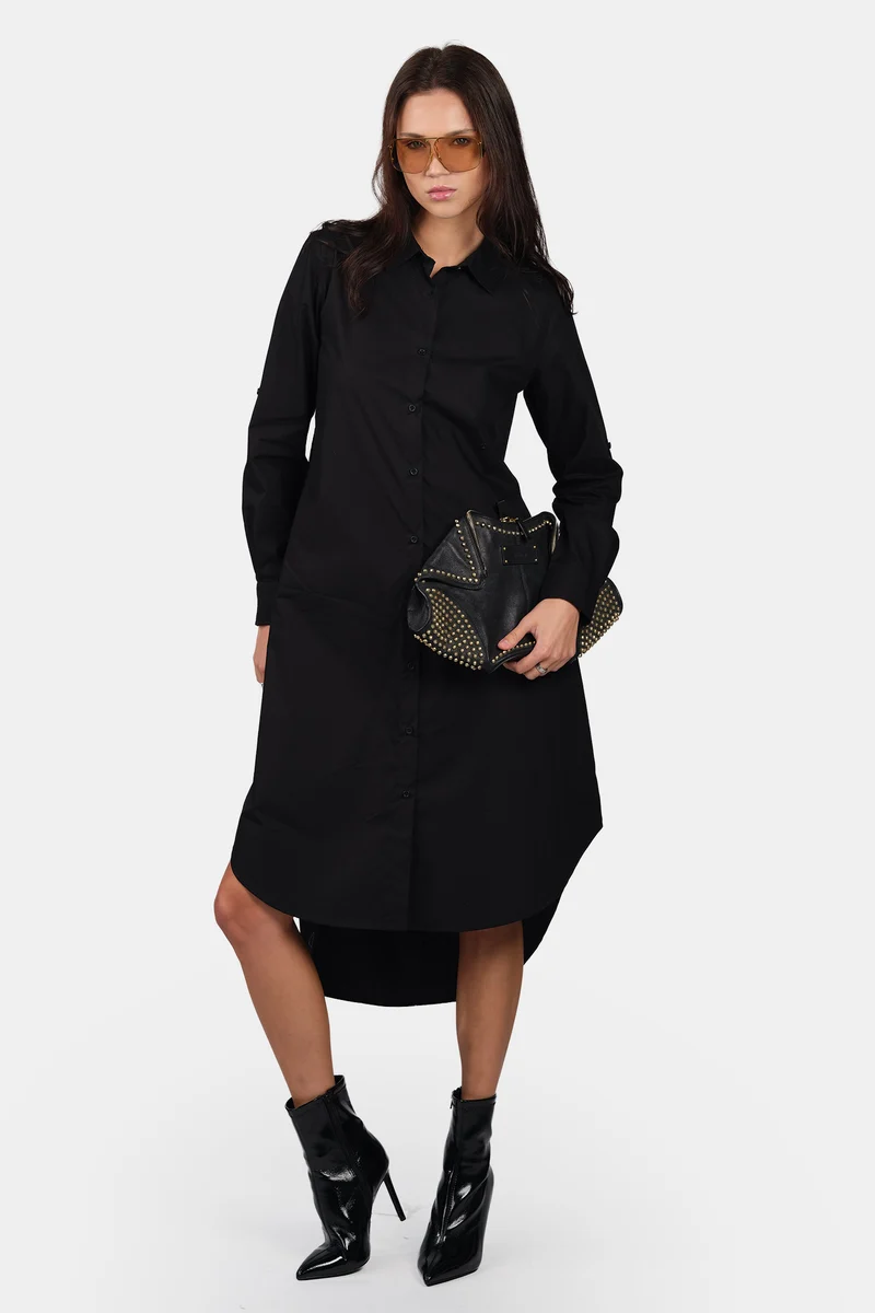 Alma|100% Cotton Asymmetric Midi Shirt Dress