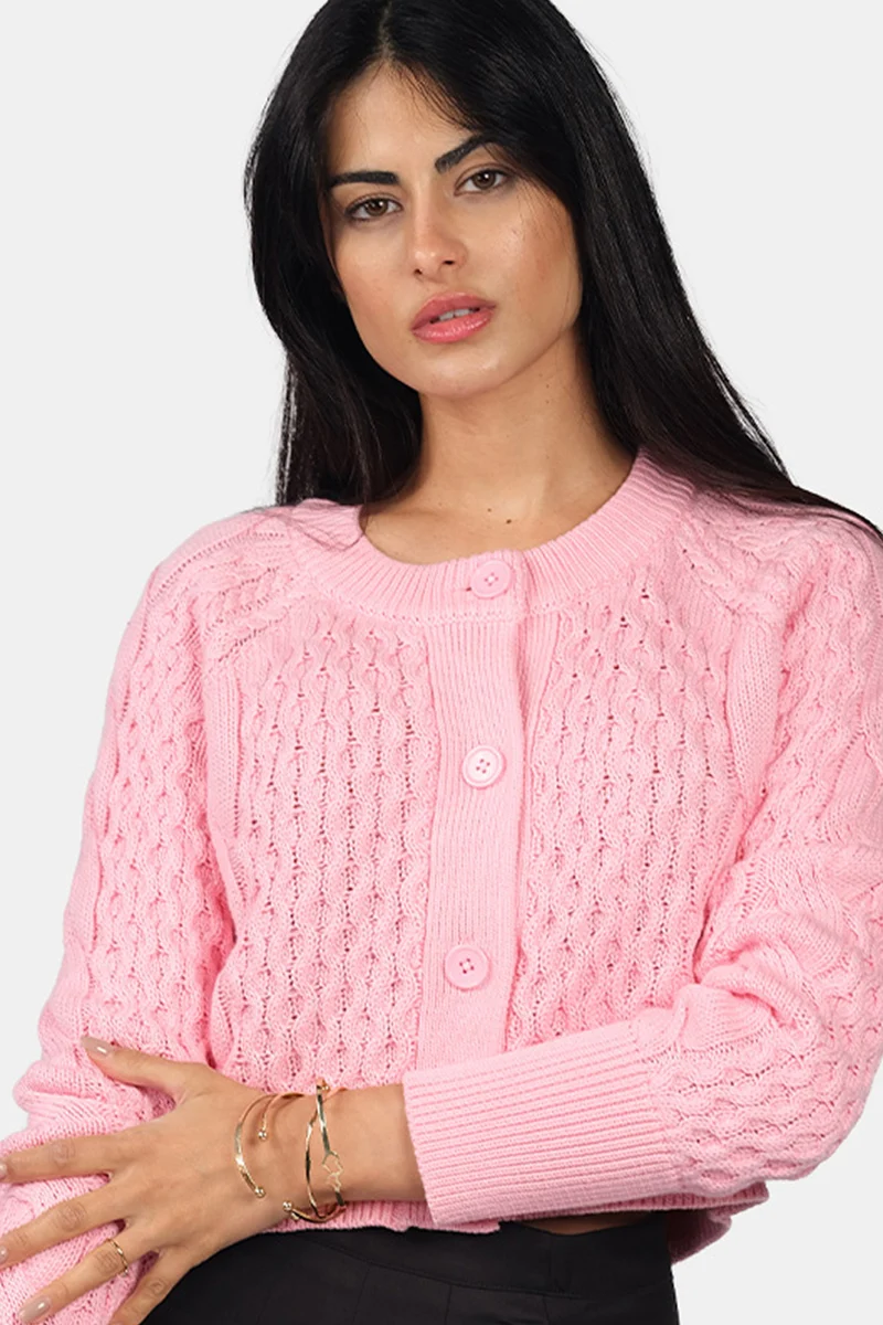 Luli|100% Cotton Cable Knit Crop Cardigan