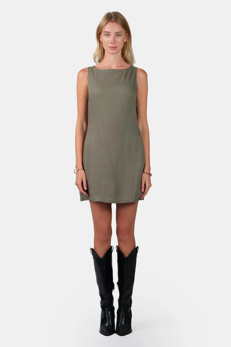 Elva|Linen Boat Neck Mini Shift Dress