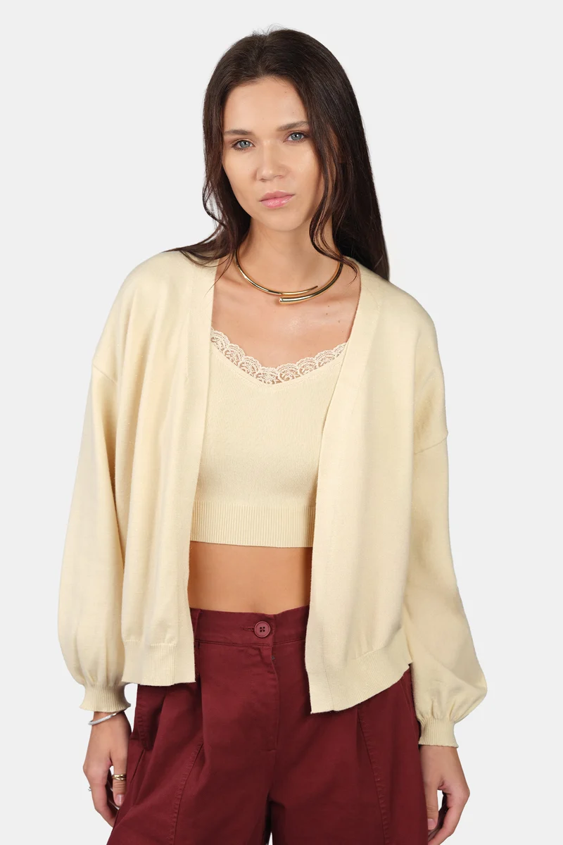 Zita|Viscose Lurex Relaxed Fit Open Knit Cardigan