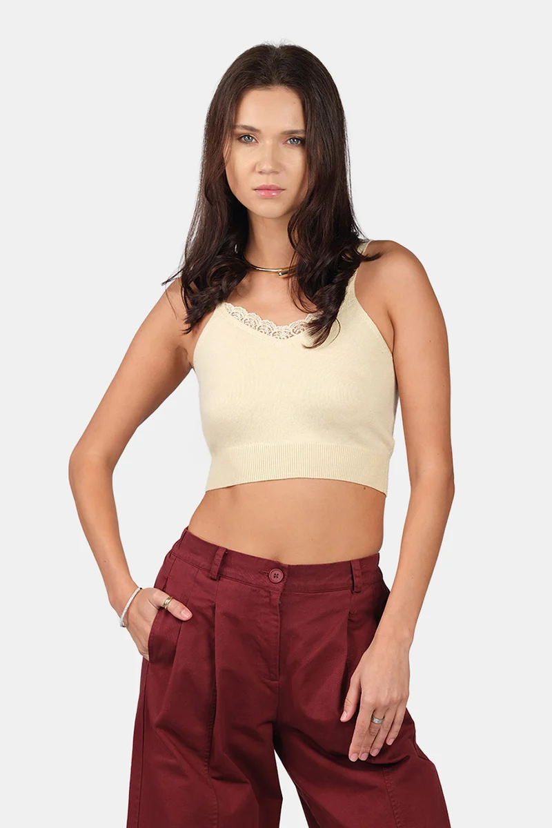 Zita Cami|Viscose Lurex Strappy Crop Knit Cami
