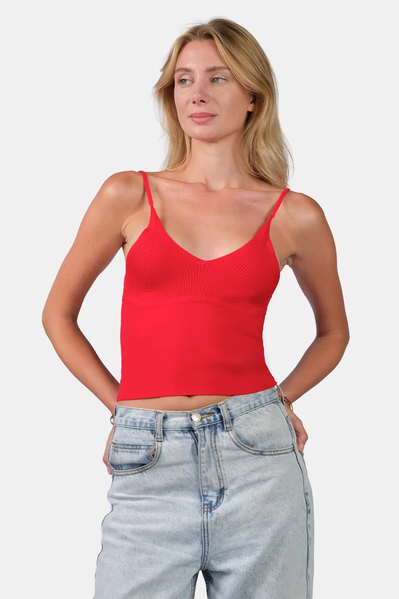 Lumi Cami|Viscose V-Neck Slim Fit Strappy Knit Cami