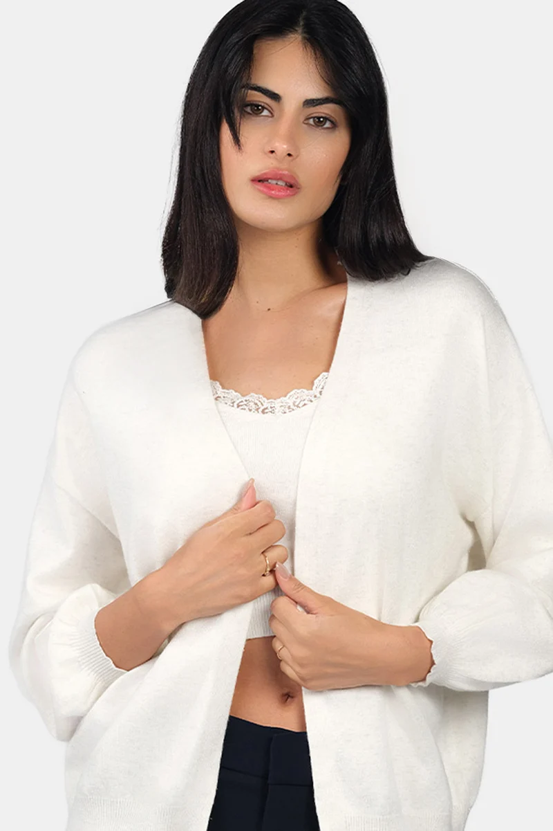 Lolo|Viscose Lurex Relaxed Fit Open Knit Cardigan