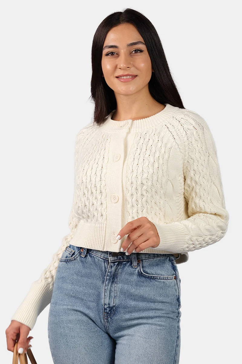 Sissy|100% Cotton Cable Knit Crop Cardigan